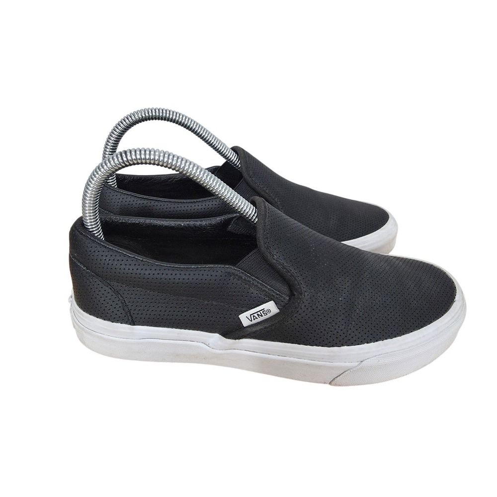 Vans Classic Slip On Sneakers Womens 7.5 Black Leather Perforated Skater Shoes